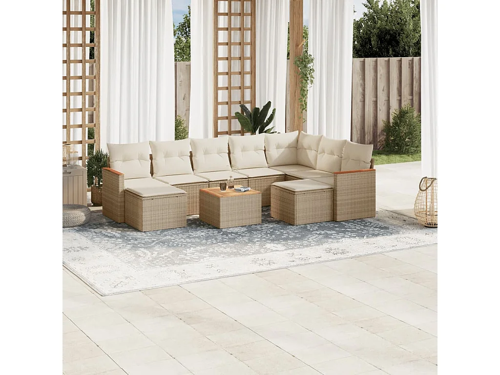 Salon de jardin avec coussins 10 pcs beige résine tressée