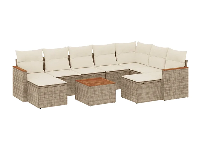 Salon de jardin avec coussins 10 pcs beige résine tressée
