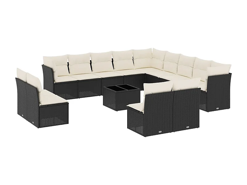 Salon de jardin avec coussins 14 pcs noir résine tressée