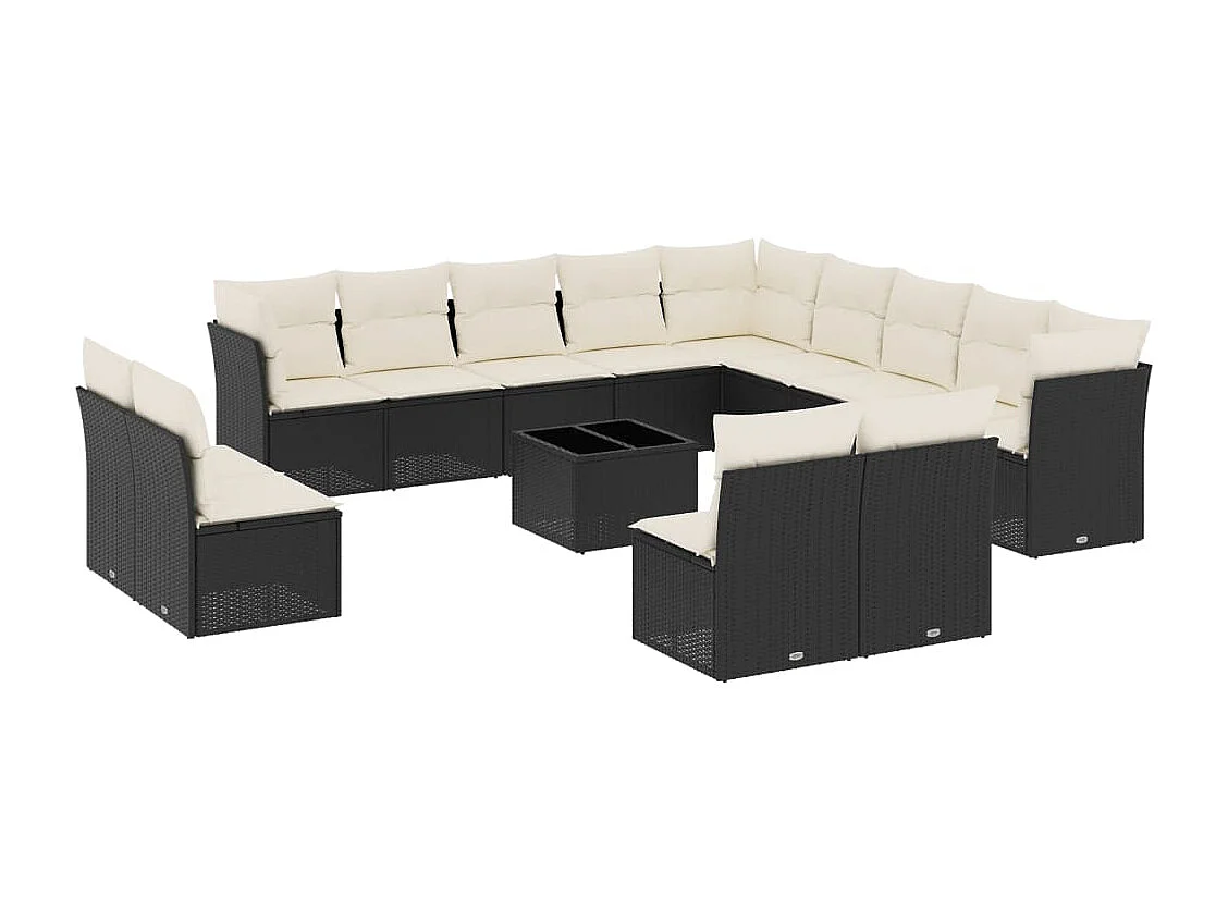 Salon de jardin avec coussins 14 pcs noir résine tressée