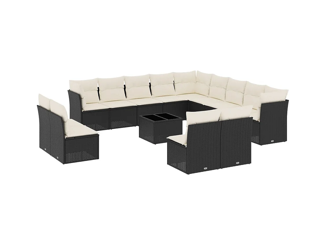 Salon de jardin avec coussins 14 pcs noir résine tressée