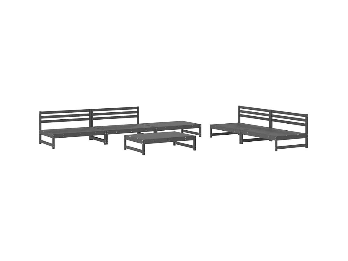 Salon de jardin 6 pcs Gris Bois de pin massif