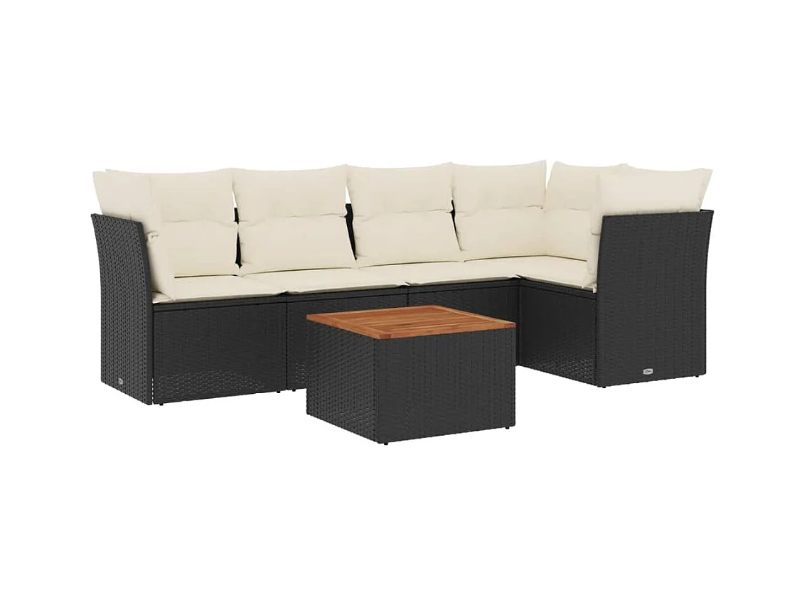 Salon de jardin 6 pcs avec coussins noir résine tressée
