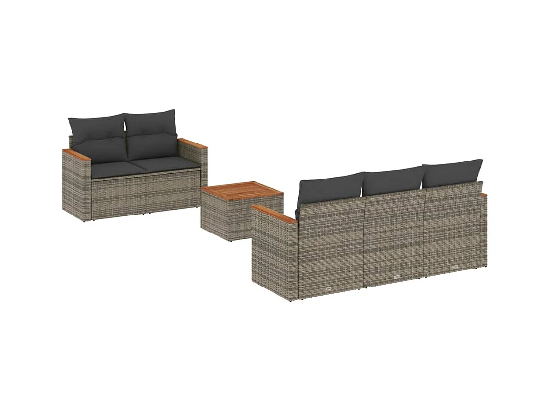 Salon de jardin 6 pcs avec coussins gris résine tressée