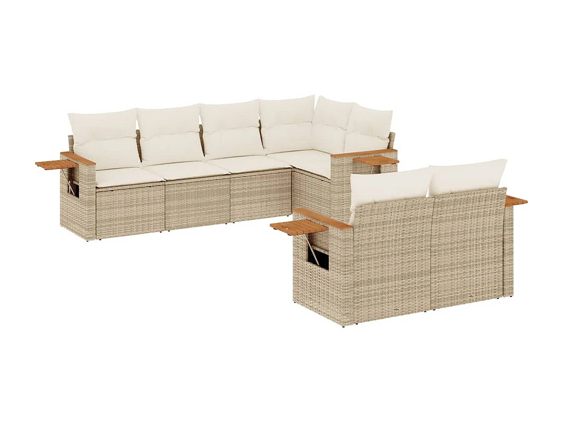 Salon de jardin avec coussins 7 pcs beige résine tressée
