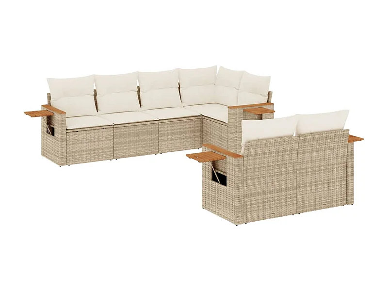 Salon de jardin avec coussins 7 pcs beige résine tressée