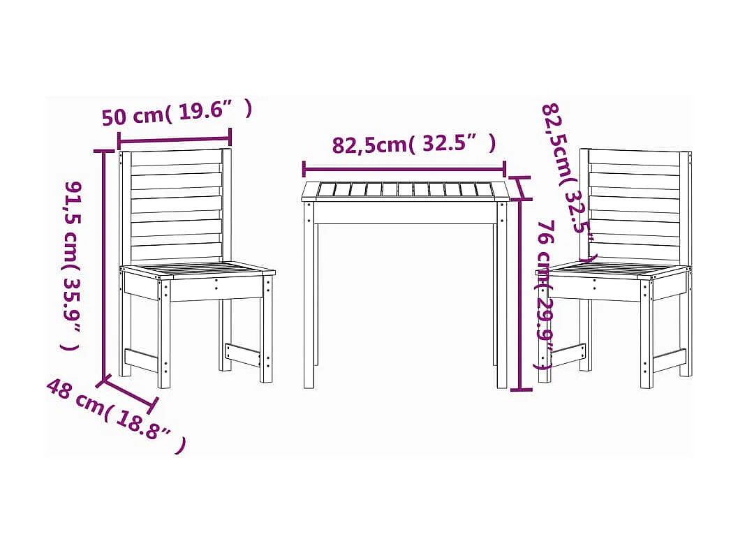 Ensemble de bistrot de jardin 3 pcs bois de pin massif