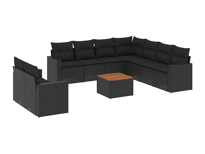 Salon de jardin 10 pcs avec coussins noir résine tressée