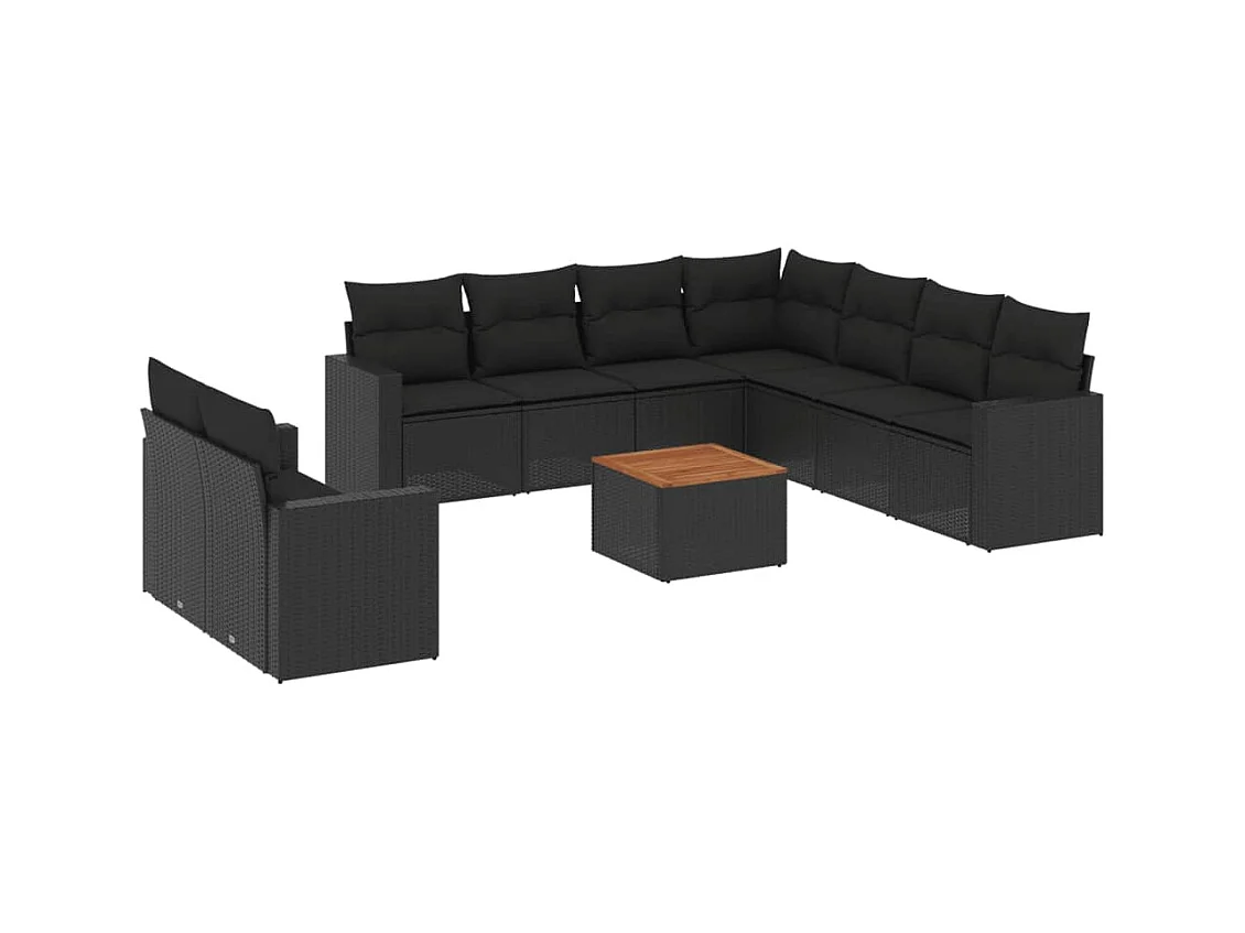 Salon de jardin 10 pcs avec coussins noir résine tressée