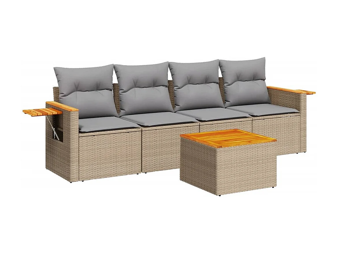 Salon de jardin avec coussins 5 pcs beige résine tressée
