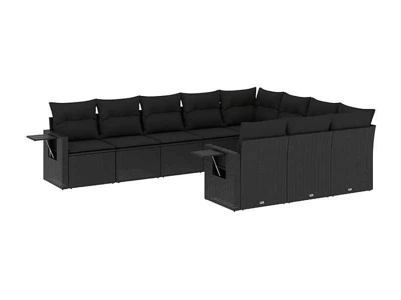 Salon de jardin 10 pcs avec coussins noir résine tressée