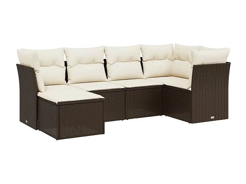 Salon de jardin avec coussins 6 pcs marron résine tressée