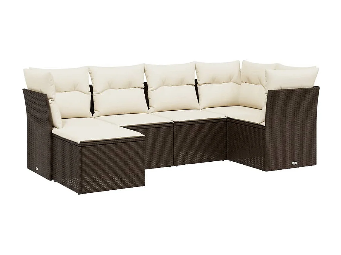 Salon de jardin avec coussins 6 pcs marron résine tressée
