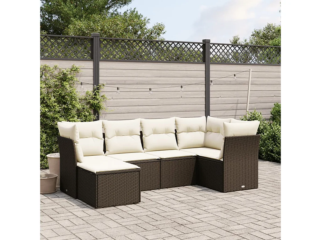 Salon de jardin avec coussins 6 pcs marron résine tressée