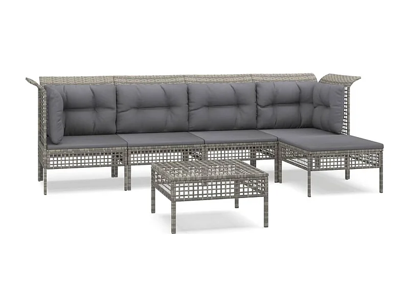 Salon de jardin 6 pcs avec coussins Gris Résine tressée