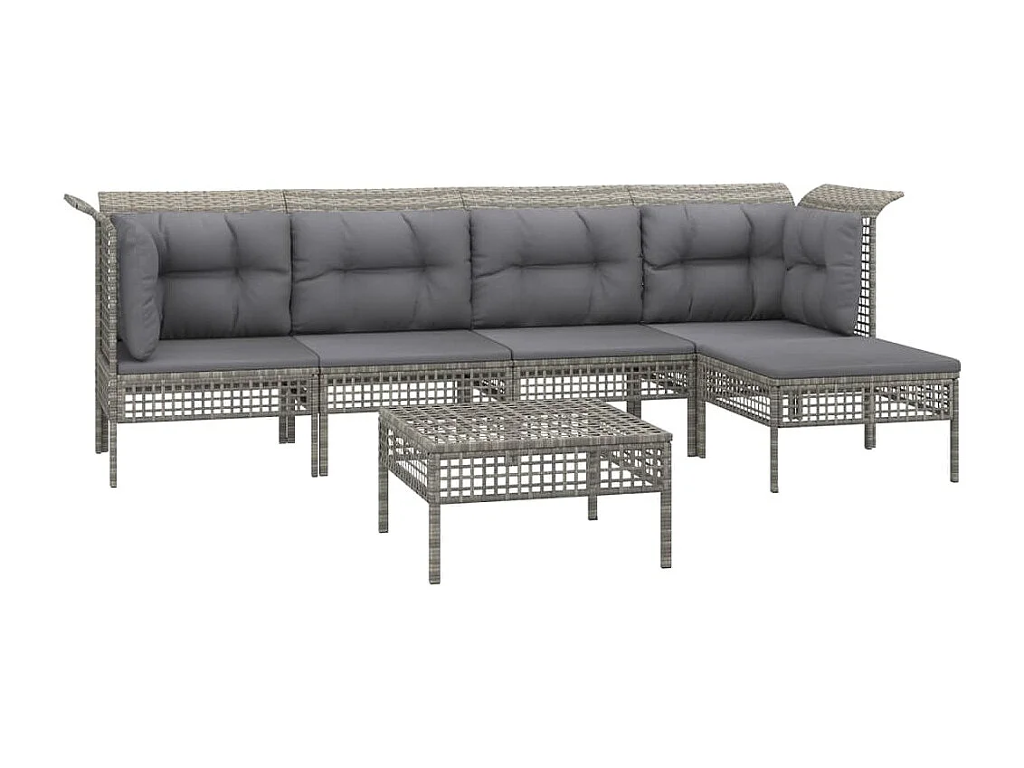 Salon de jardin 6 pcs avec coussins Gris Résine tressée