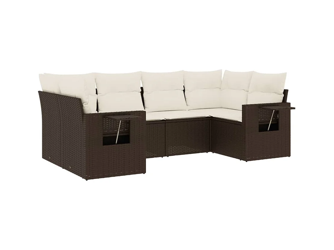 Salon de jardin avec coussins 6 pcs marron résine tressée