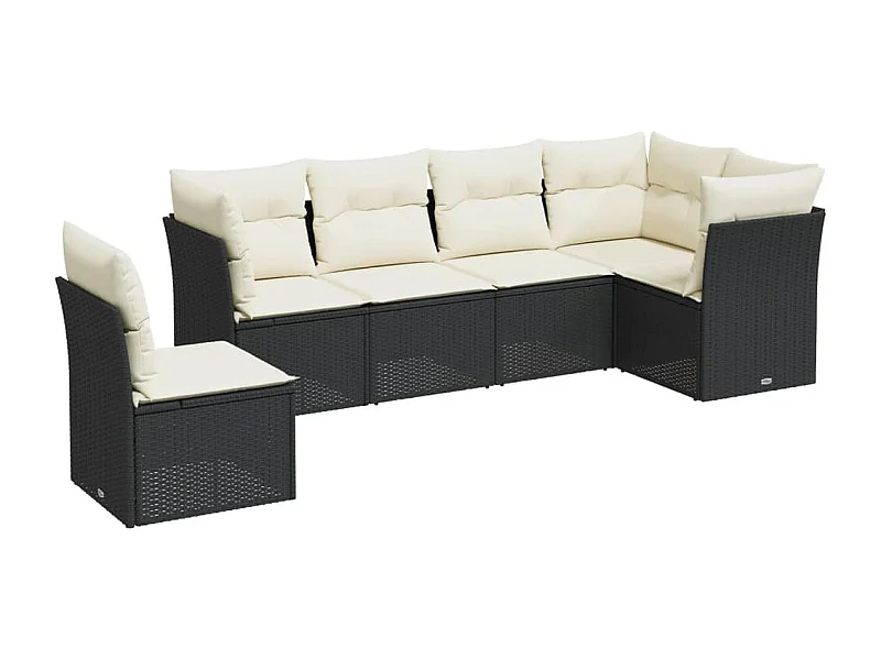 Salon de jardin 6 pcs avec coussins noir résine tressée