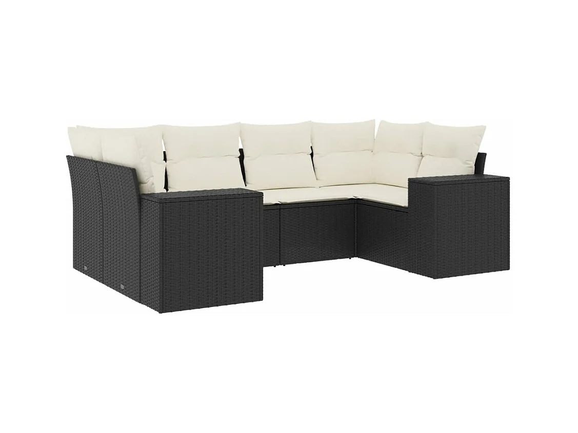 Salon de jardin 6 pcs avec coussins noir résine tressée
