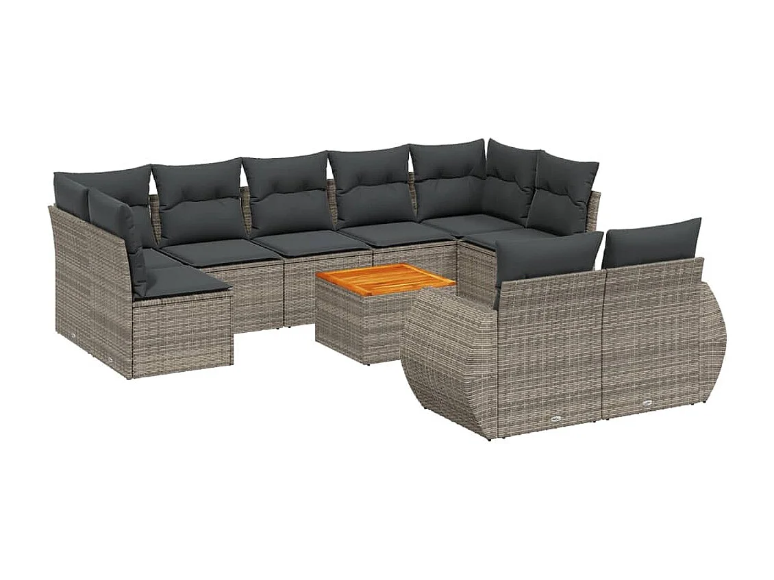 Salon de jardin avec coussins 10 pcs gris résine tressée