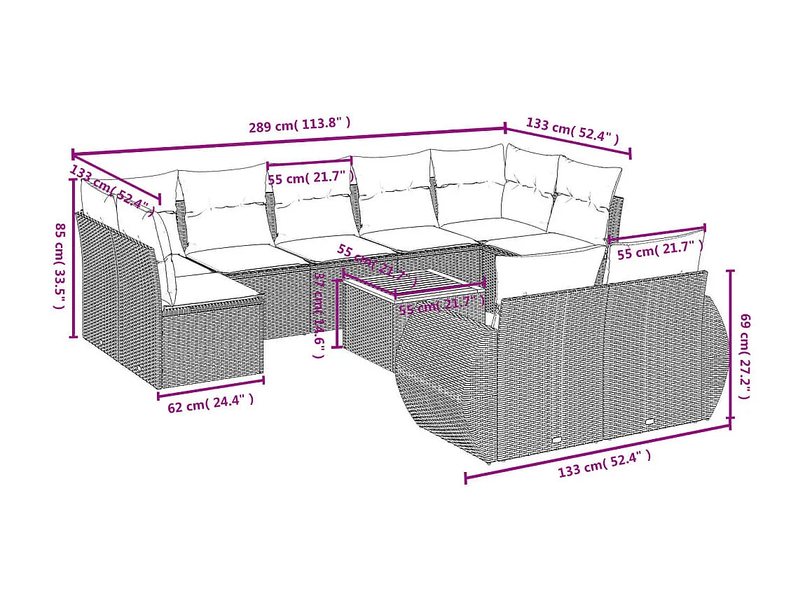 Salon de jardin avec coussins 10 pcs gris résine tressée