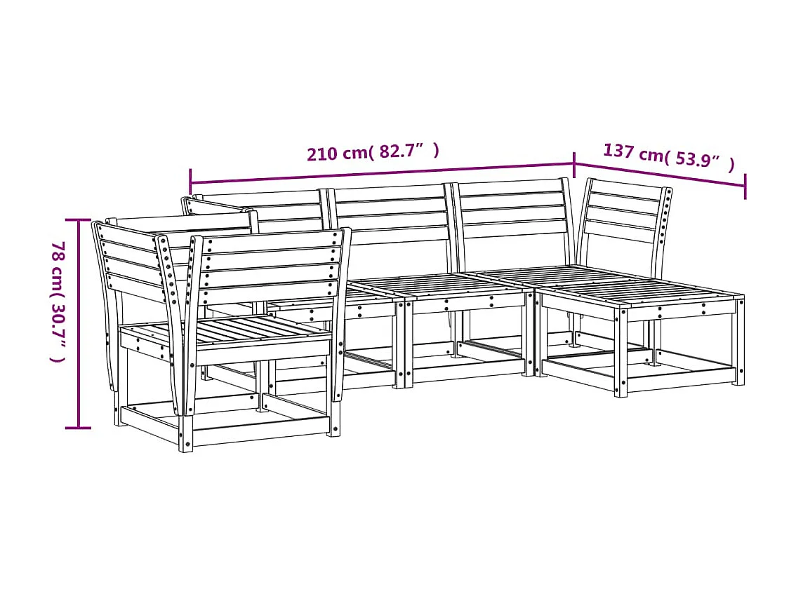 Salon de jardin 5 pcs avec coussins bois massif douglas