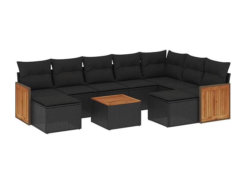 Salon de jardin 10 pcs avec coussins noir résine tressée