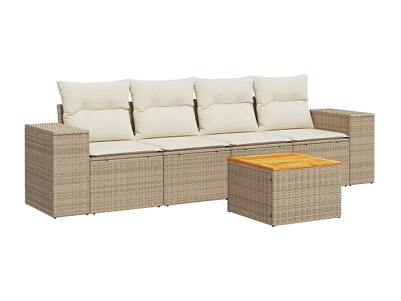 Salon de jardin avec coussins 5 pcs beige résine tressée