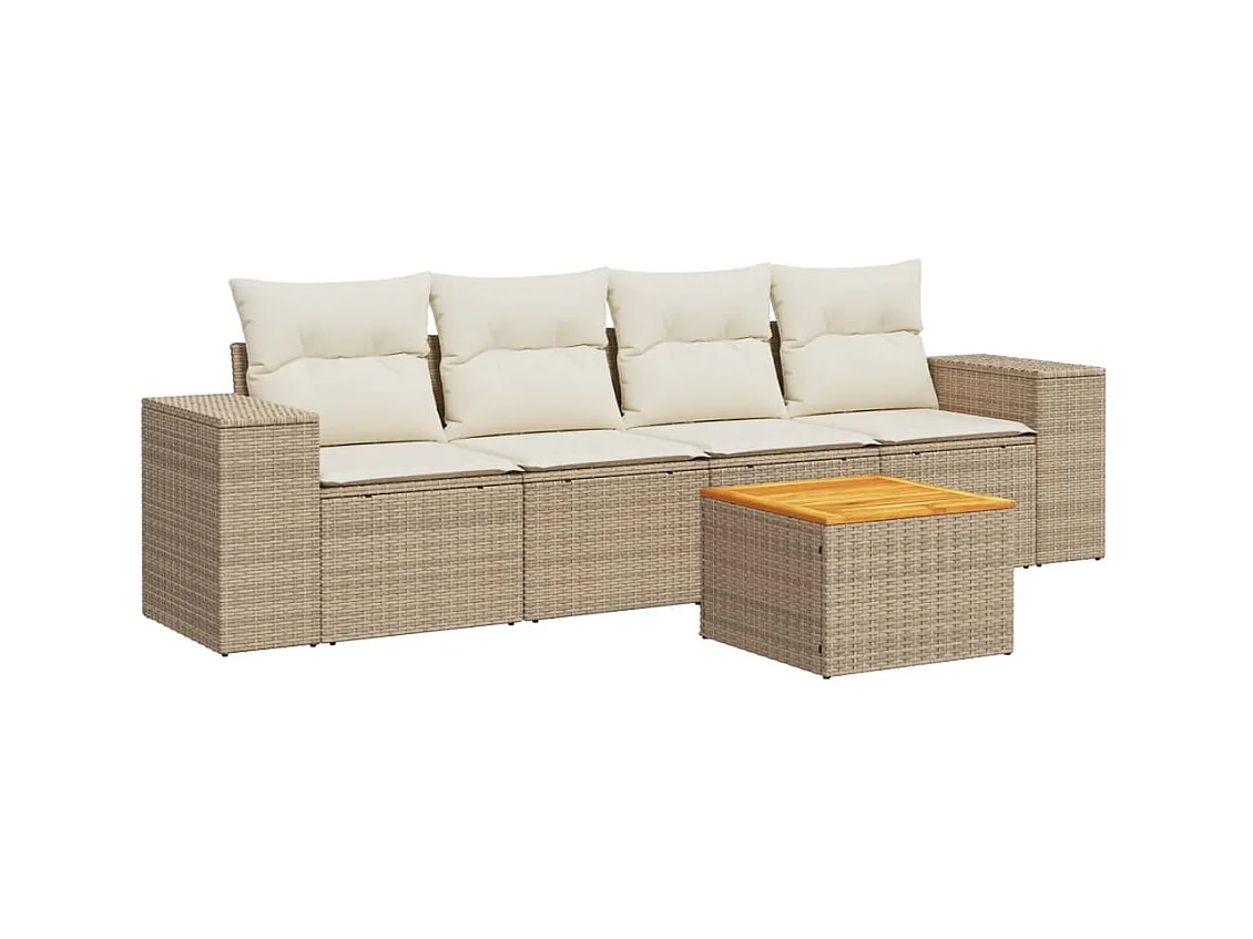 Salon de jardin avec coussins 5 pcs beige résine tressée