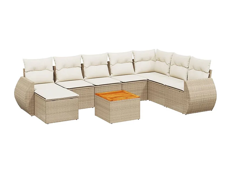 Salon de jardin avec coussins 9 pcs beige résine tressée