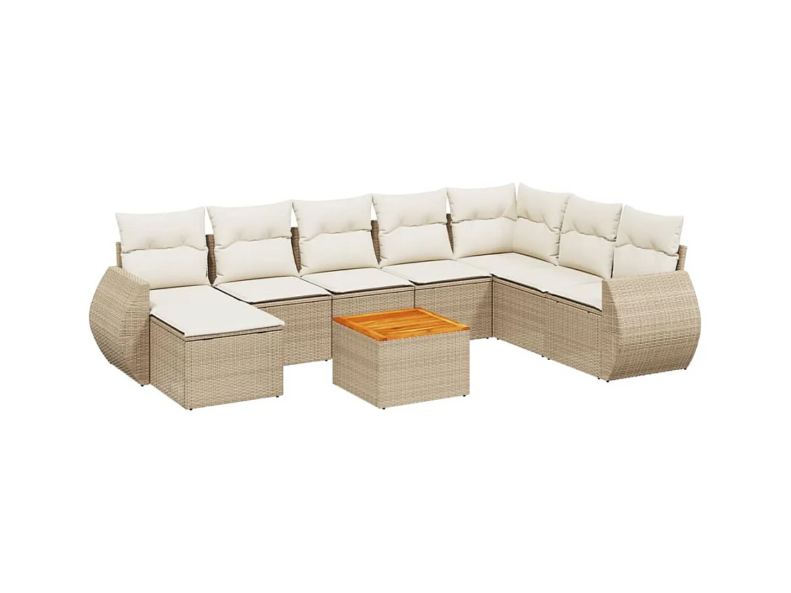 Salon de jardin avec coussins 9 pcs beige résine tressée