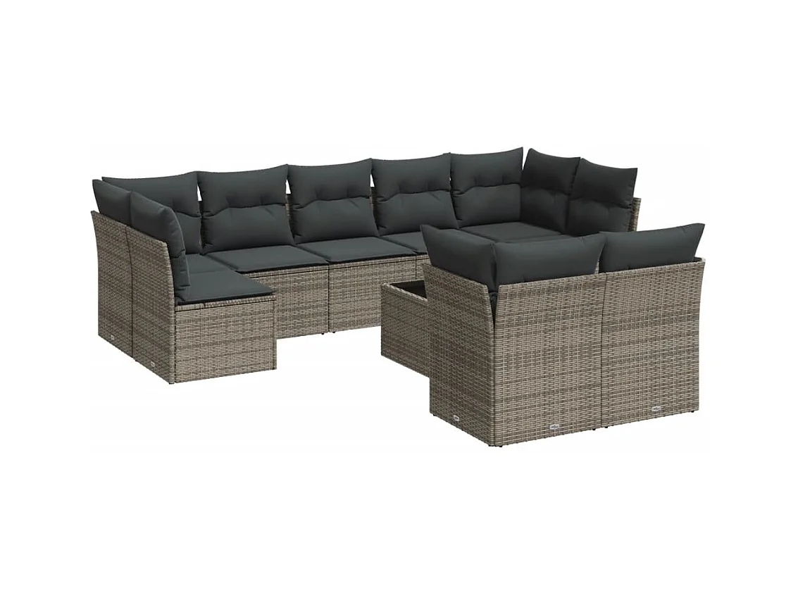 Salon de jardin avec coussins 10 pcs gris résine tressée