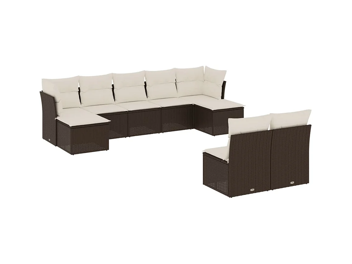 Salon de jardin avec coussins 9 pcs marron résine tressée