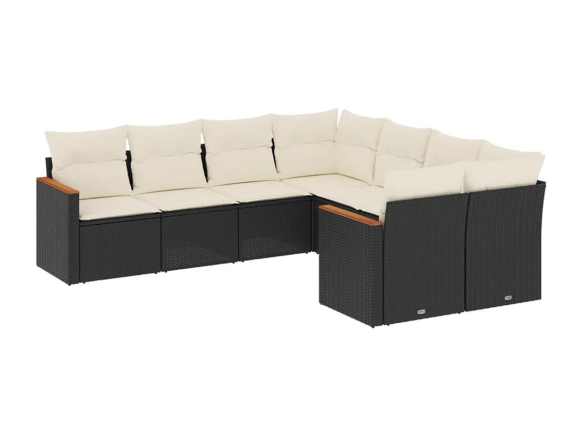 Salon de jardin 8 pcs avec coussins noir résine tressée