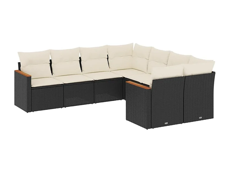 Salon de jardin 8 pcs avec coussins noir résine tressée