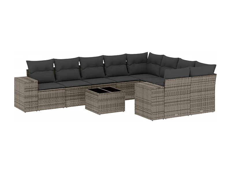 Salon de jardin avec coussins 10 pcs gris résine tressée