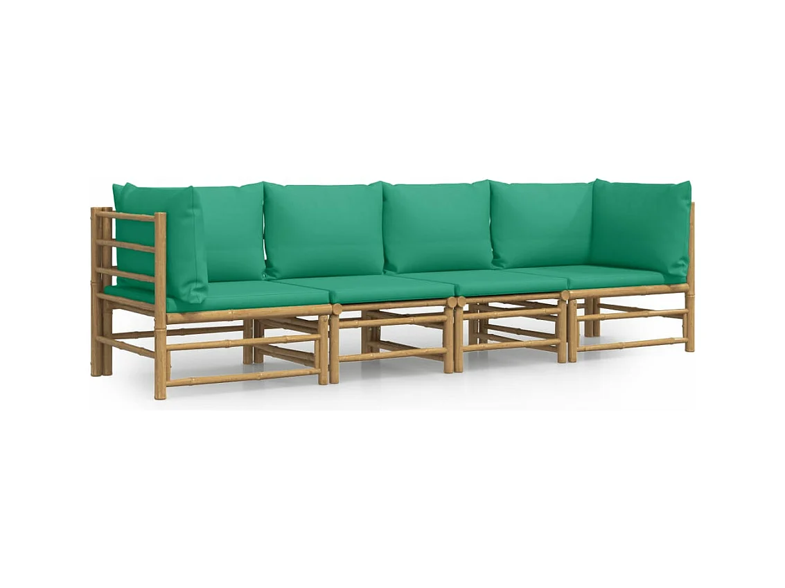 Salon de jardin 4 pcs avec coussins vert bambou