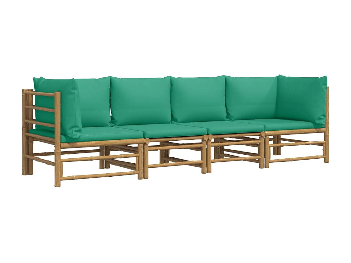 Salon de jardin 4 pcs avec coussins vert bambou