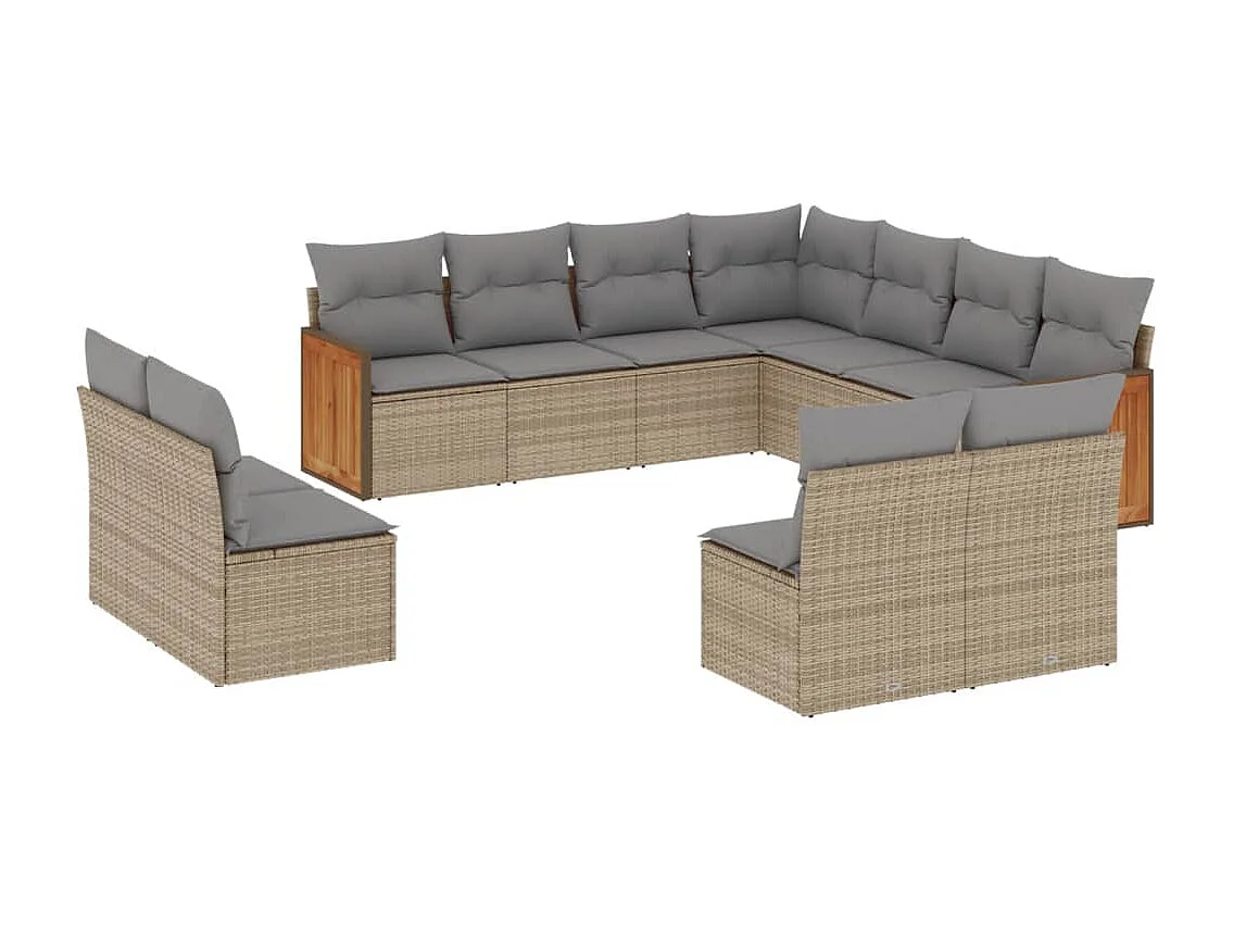 Salon de jardin 11 pcs avec coussins beige résine tressée