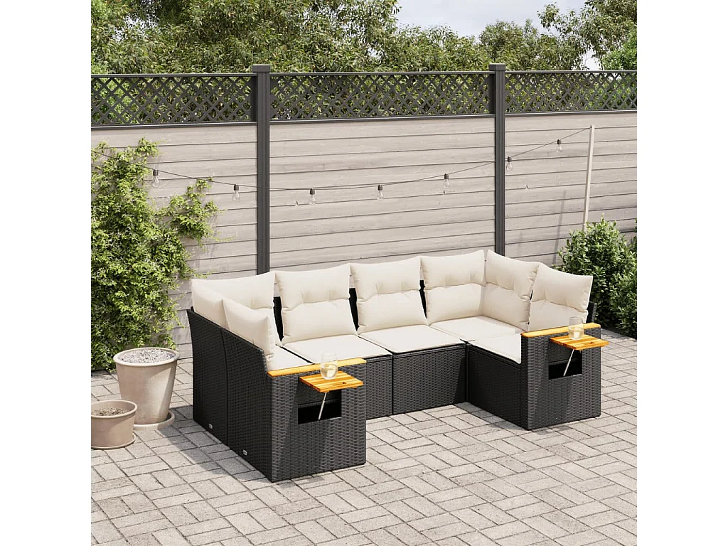 Salon de jardin 6 pcs avec coussins noir résine tressée