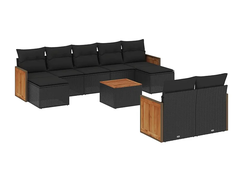 Salon de jardin 10 pcs avec coussins noir résine tressée
