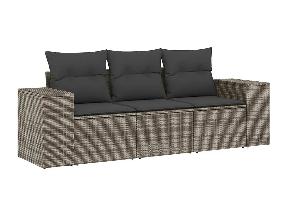 Salon de jardin avec coussins 3 pcs gris résine tressée