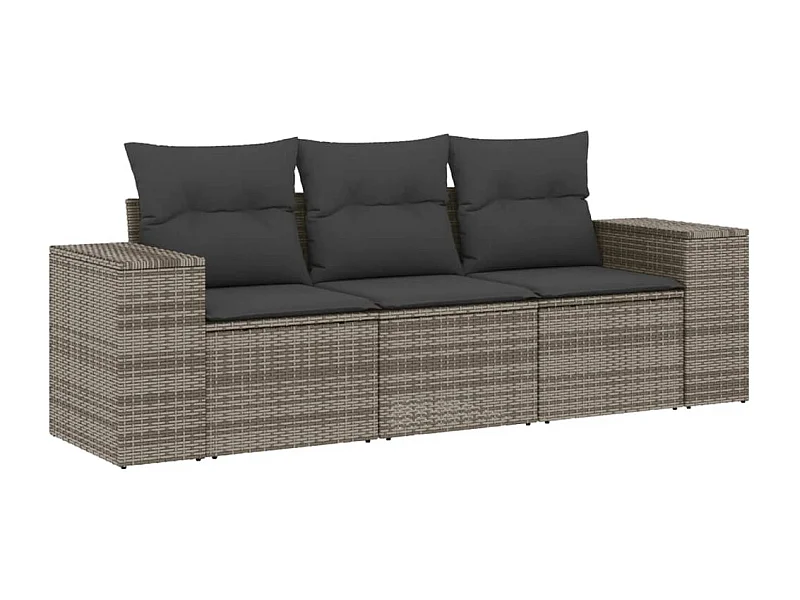 Salon de jardin avec coussins 3 pcs gris résine tressée