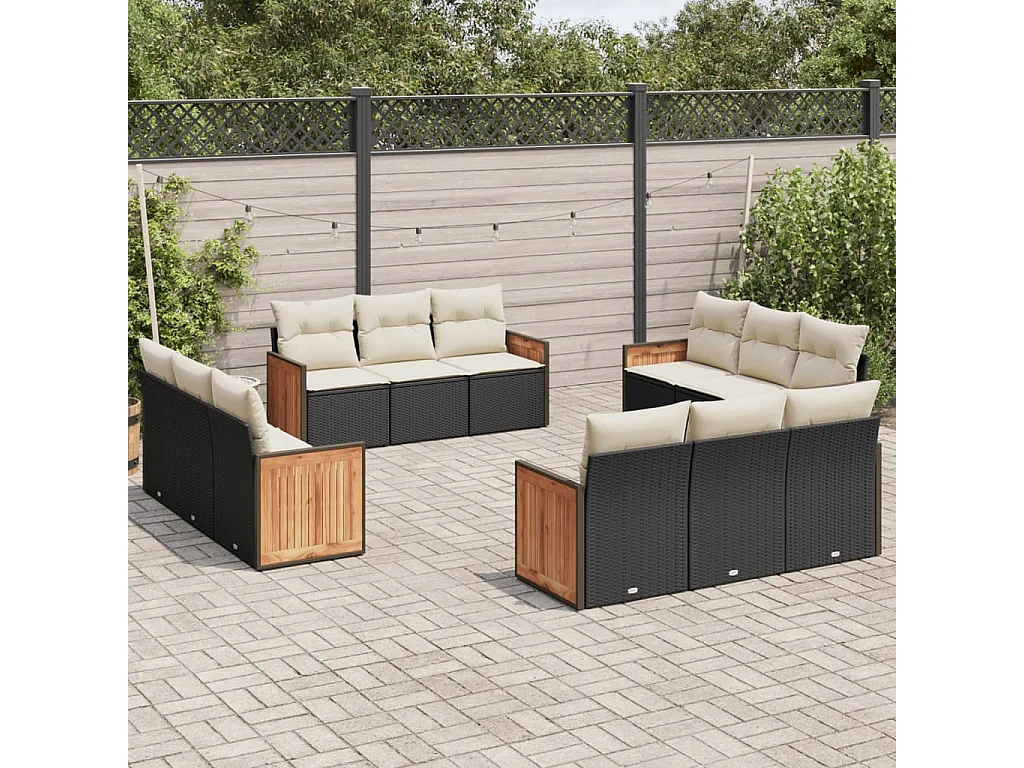 Salon de jardin 12 pcs avec coussins noir résine tressée