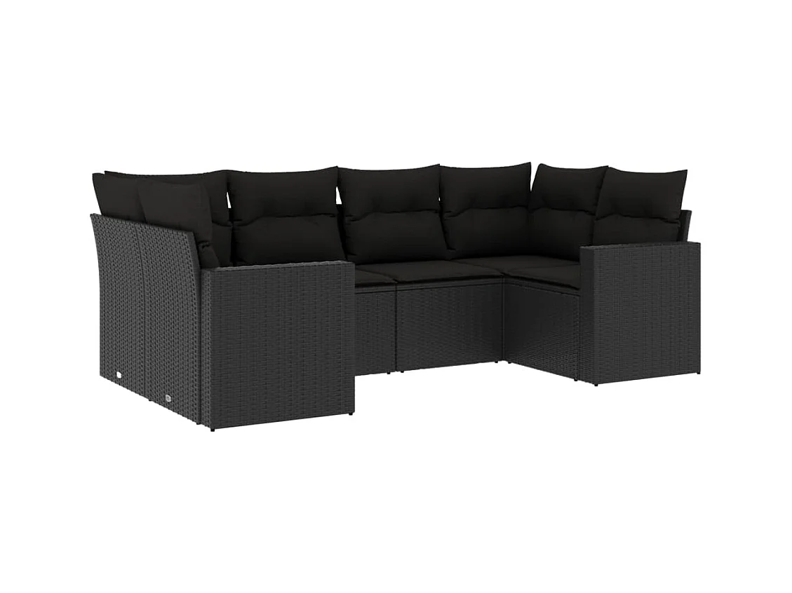 Salon de jardin 6 pcs avec coussins noir résine tressée