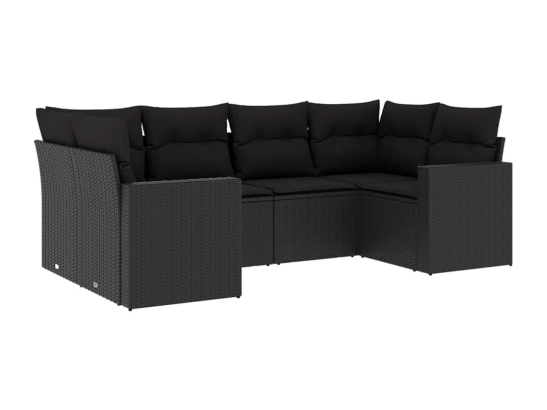 Salon de jardin 6 pcs avec coussins noir résine tressée