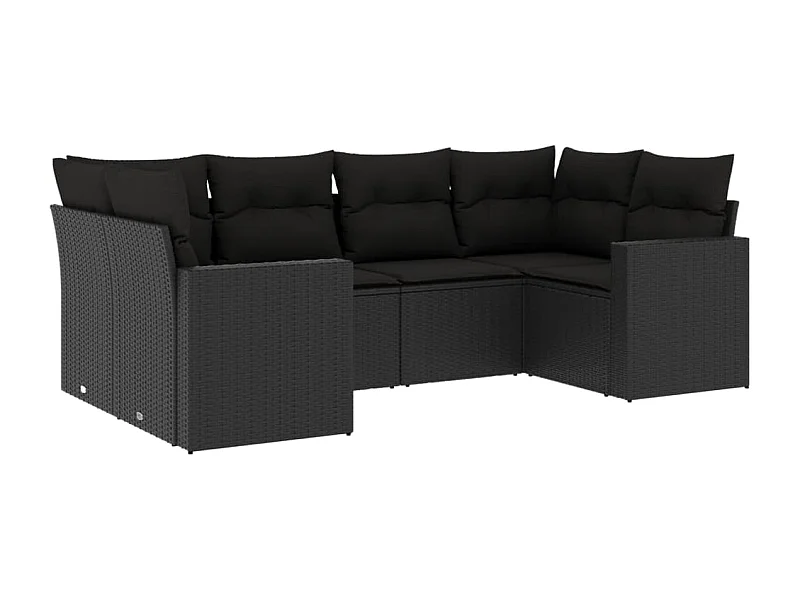 Salon de jardin 6 pcs avec coussins noir résine tressée