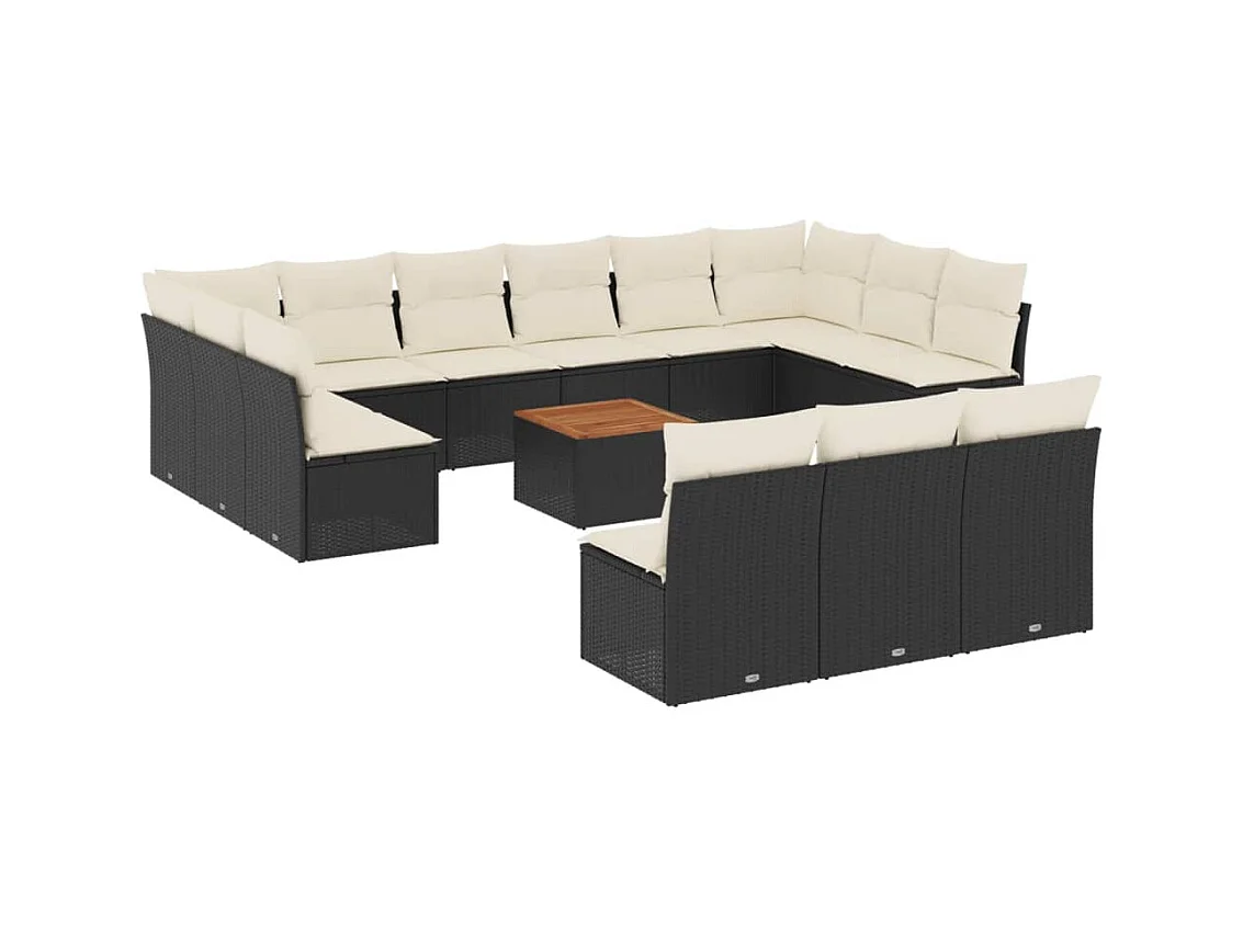 Salon de jardin avec coussins 14 pcs noir résine tressée