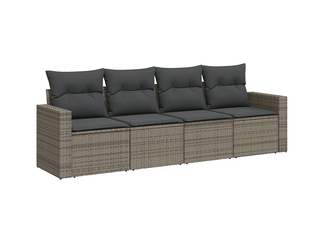 Salon de jardin 4 pcs avec coussins gris résine tressée