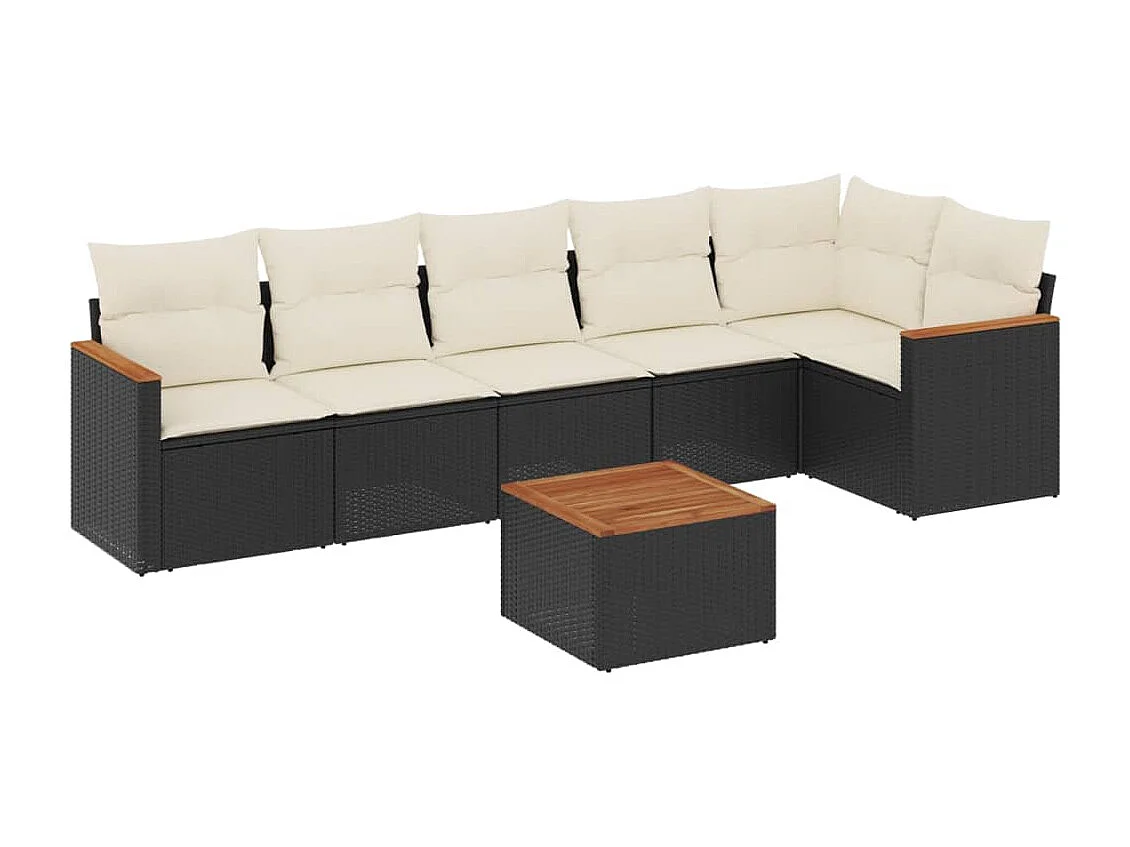 Salon de jardin 7 pcs avec coussins noir résine tressée